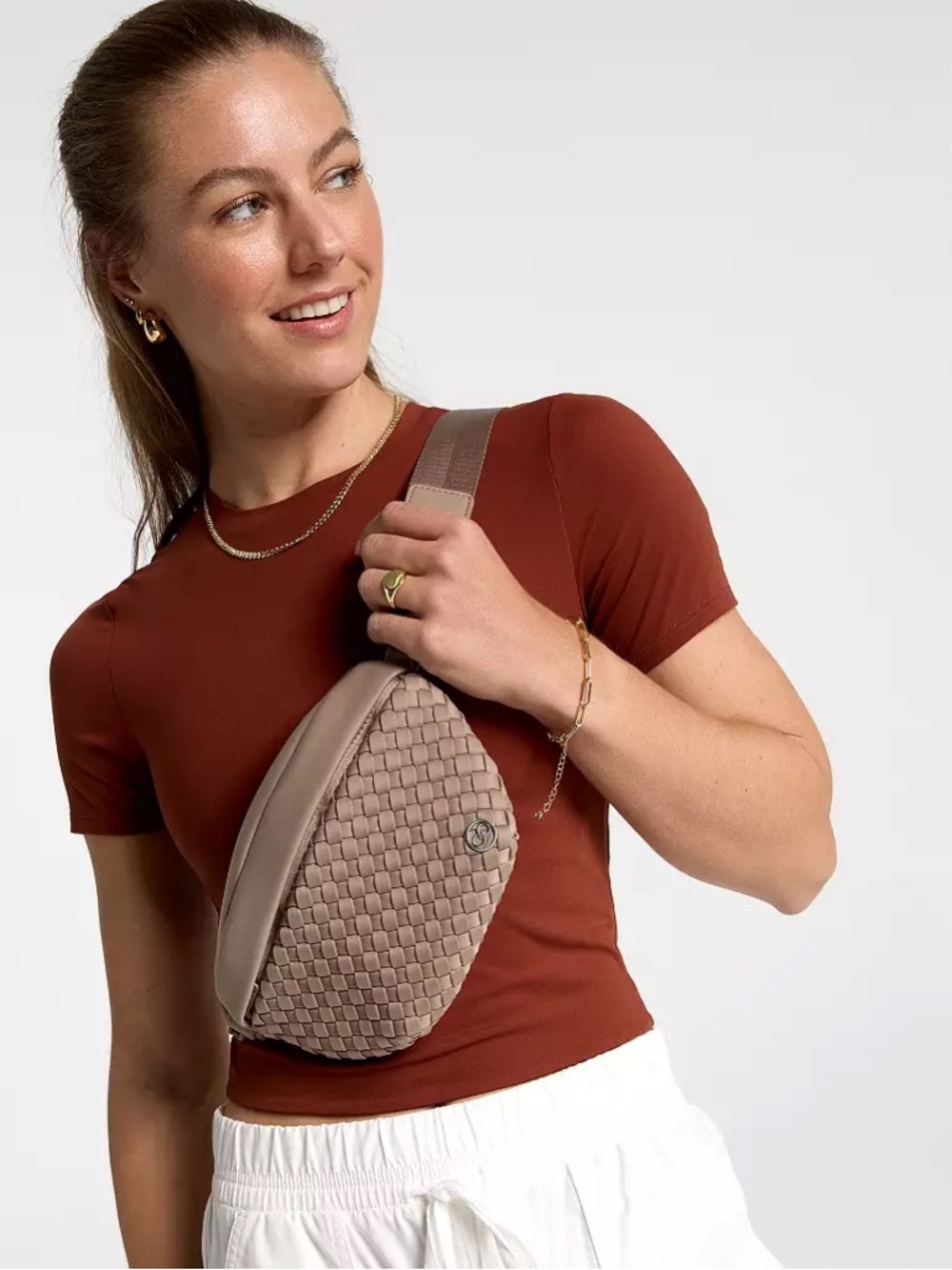 NWT Calia Journey Woven Belt Bag | Sueded Brown